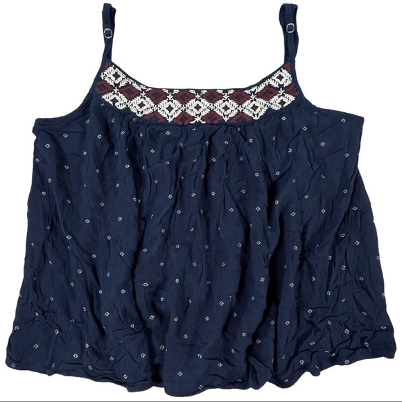 Cape Juby size medium spaghetti strap navy blue top with red & white neck design - Picture 6 of 14